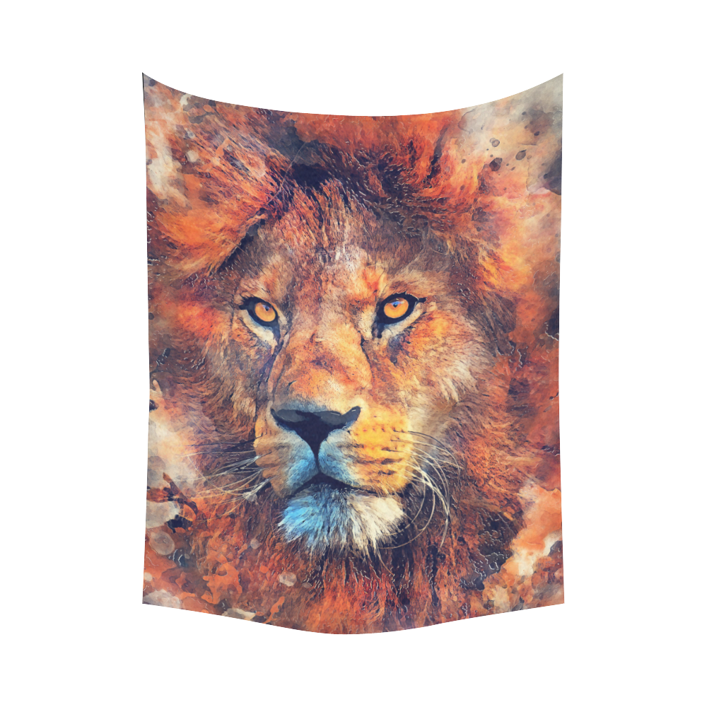 lion art #lion #animals #cat Cotton Linen Wall Tapestry 60"x 80"