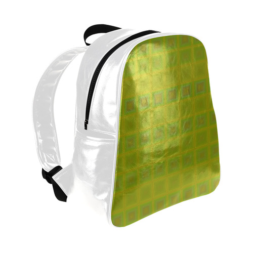Olive green gold multicolored multiple squares Multi-Pockets Backpack (Model 1636)