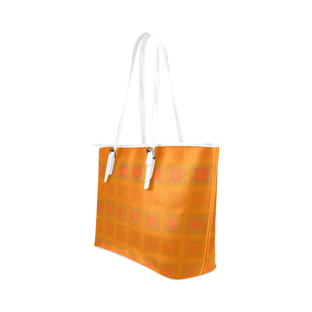 Orange multiple squares Leather Tote Bag/Large (Model 1651)