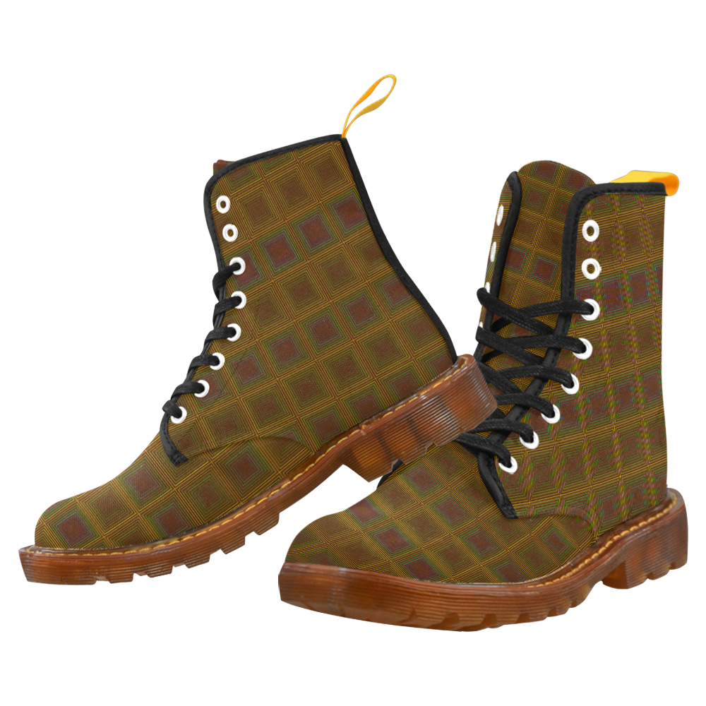 Golden brown multicolored multiple squares Martin Boots For Men Model 1203H