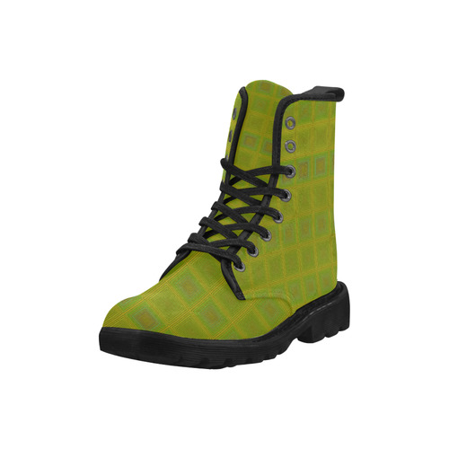 Olive green gold multicolored multiple squares Martin Boots for Women (Black) (Model 1203H)