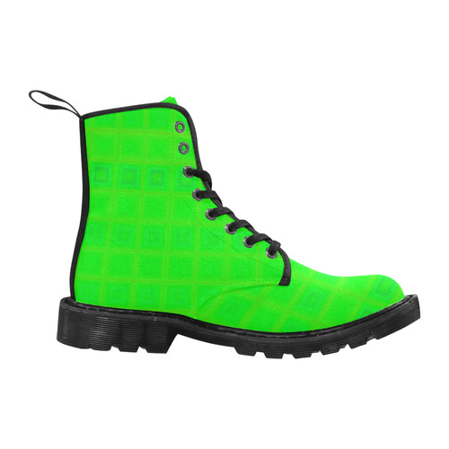 Green yellow multicolored multiple squares Martin Boots for Women (Black) (Model 1203H)