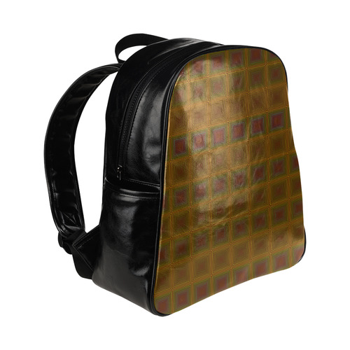 Golden brown multicolored multiple squares Multi-Pockets Backpack (Model 1636)
