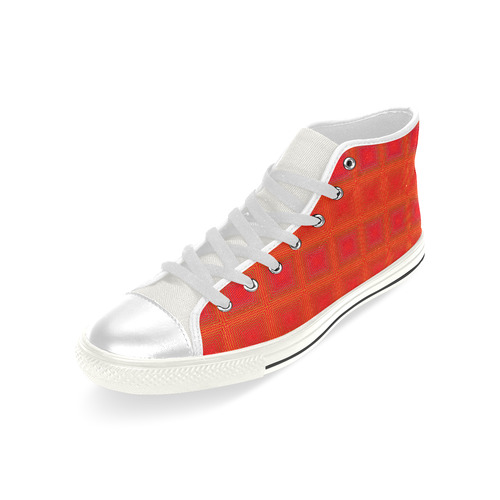 Red orange multicolored multiple squares Men’s Classic High Top Canvas Shoes (Model 017)