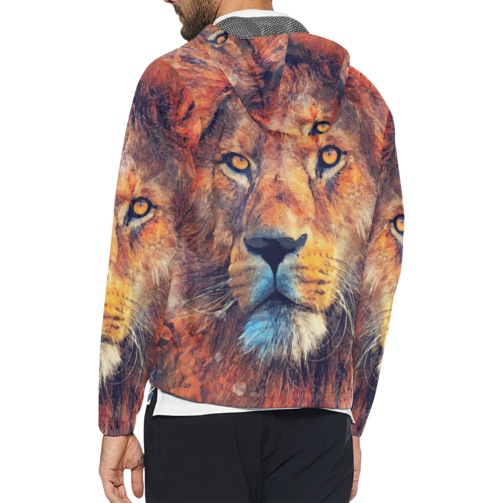 lion art #lion #animals #cat Unisex All Over Print Windbreaker (Model H23)