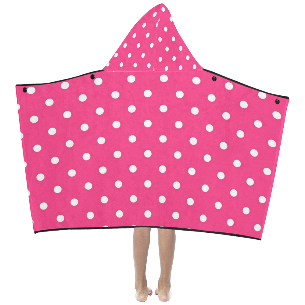 Hot Pink White Dots Kids' Hooded Bath Towels