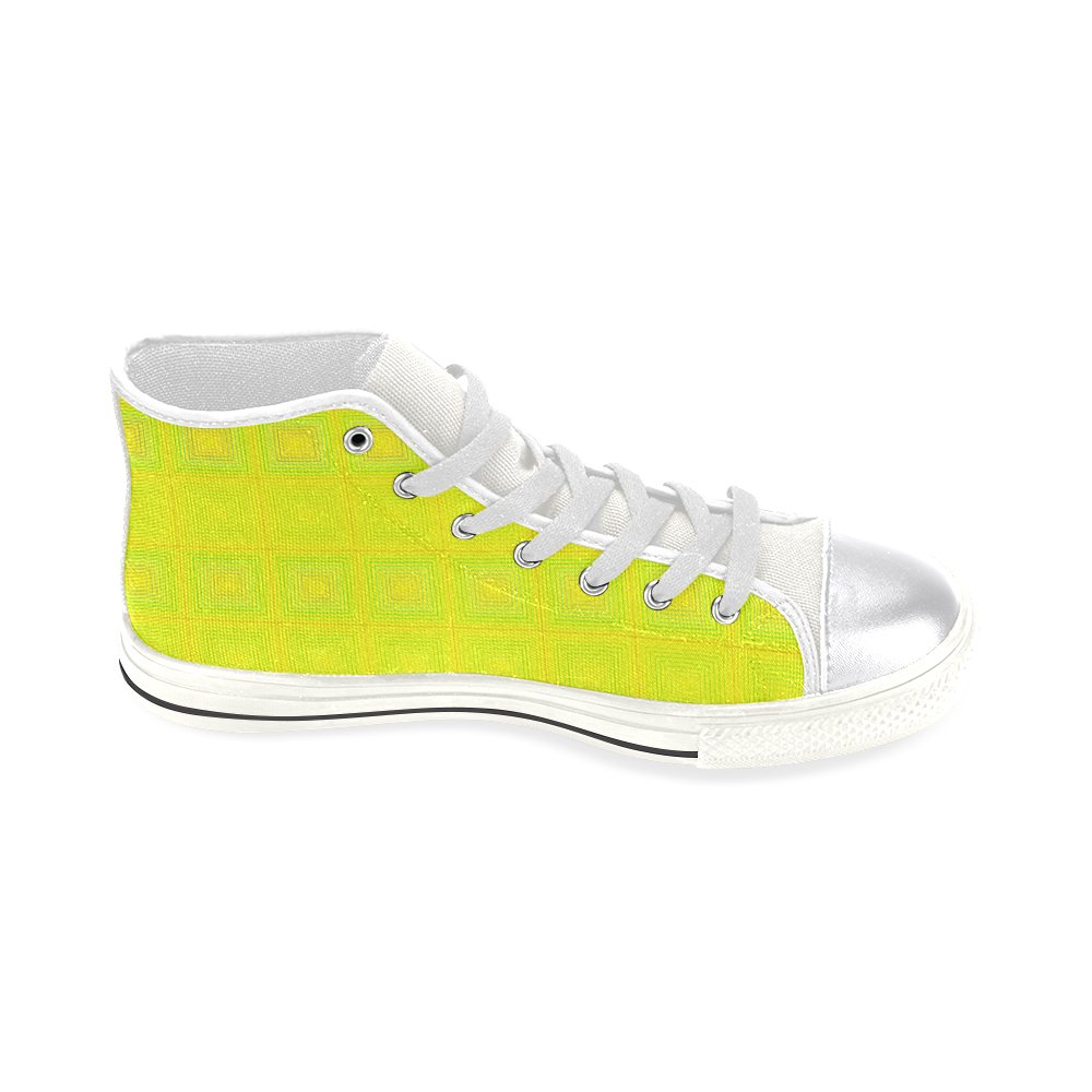 Yellow green multicolored multiple squares Women's Classic High Top Canvas Shoes (Model 017)