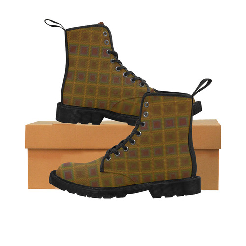 Golden brown multicolored multiple squares Martin Boots for Men (Black) (Model 1203H)