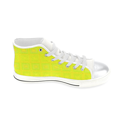 Yellow green multicolored multiple squares High Top Canvas Women's Shoes/Large Size (Model 017)