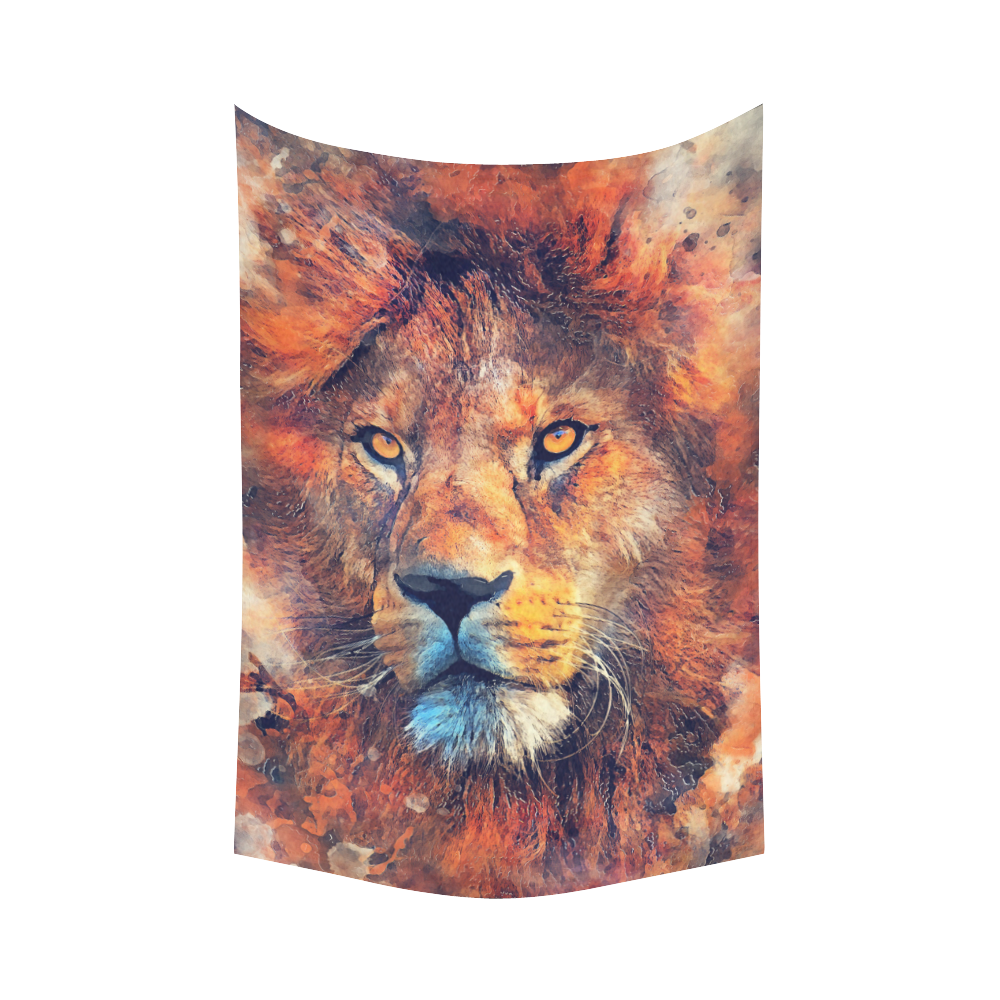 lion art #lion #animals #cat Cotton Linen Wall Tapestry 60"x 90"