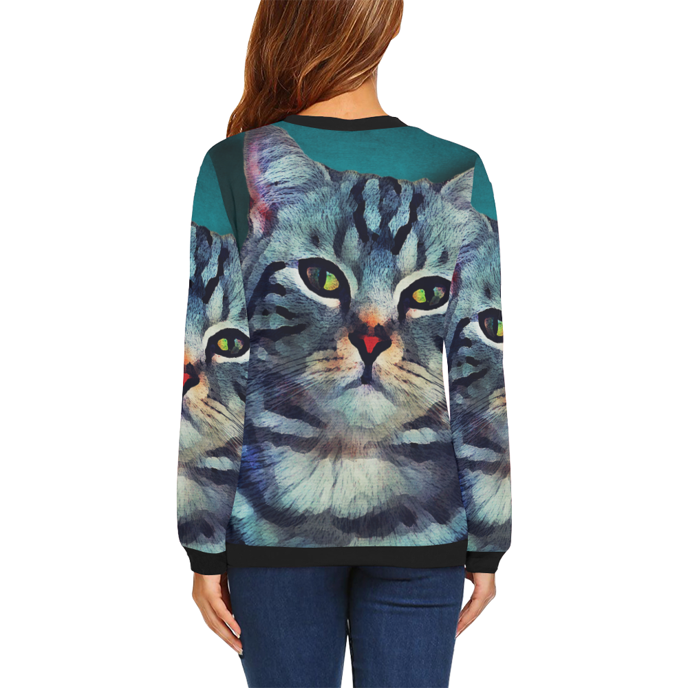 cat Bella #cat #cats #kitty All Over Print Crewneck Sweatshirt for Women (Model H18)