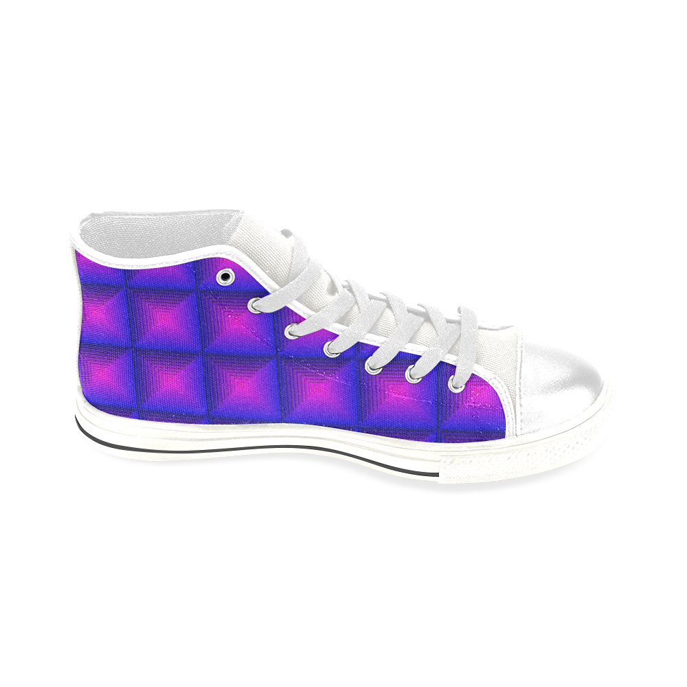 Purple pink multicolored multiple squares Men’s Classic High Top Canvas Shoes (Model 017)