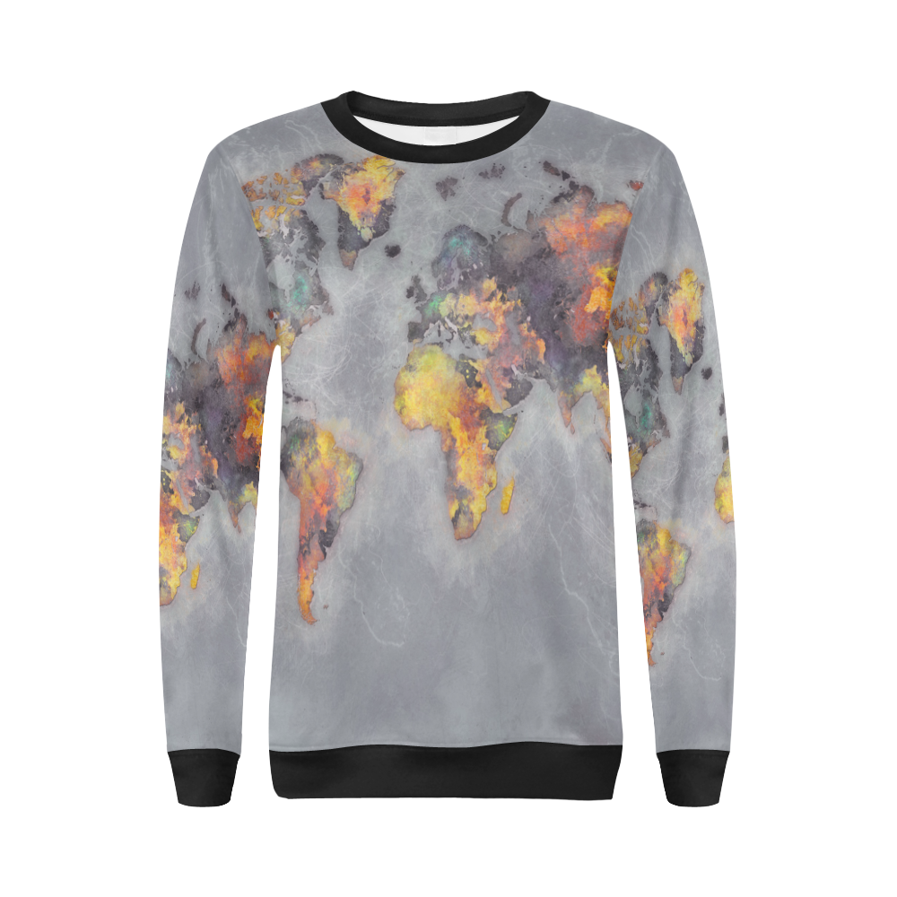 world map grey #map #worldmap All Over Print Crewneck Sweatshirt for Women (Model H18)