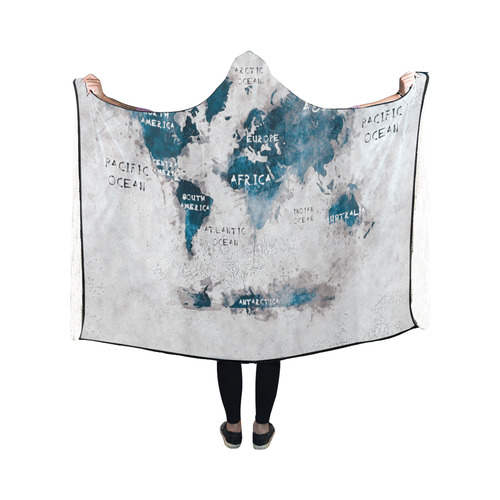 world map OCEANS and continents Hooded Blanket 50''x40''