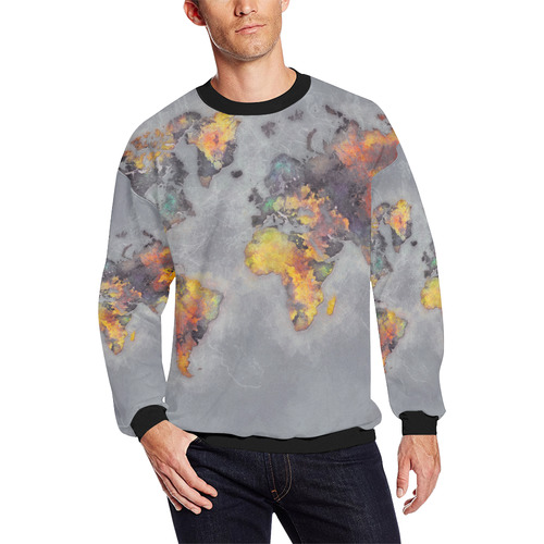 world map grey #map #worldmap Men's Oversized Fleece Crew Sweatshirt (Model H18)
