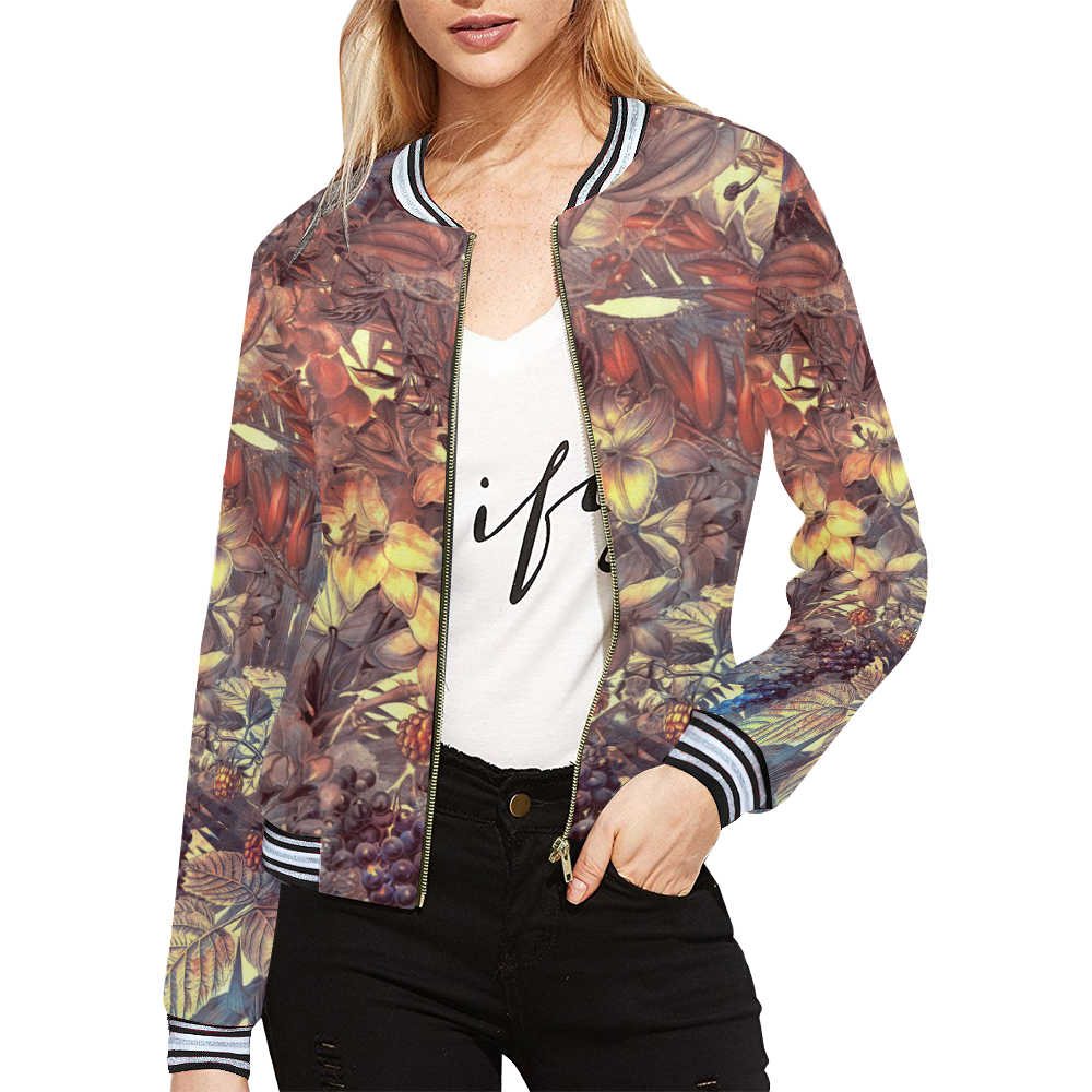 flowers All Over Print Bomber Jacket for Women (Model H21)