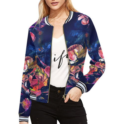 flowers All Over Print Bomber Jacket for Women (Model H21)