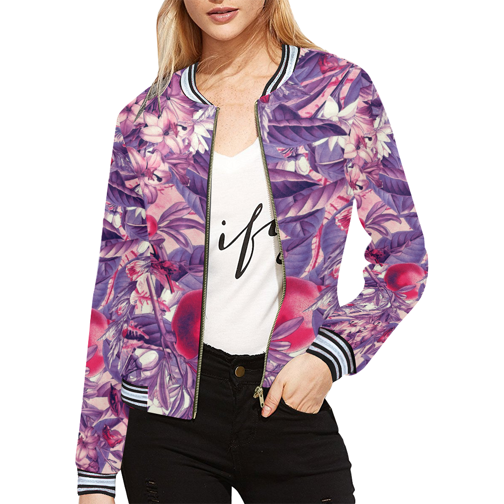 flowers 7 All Over Print Bomber Jacket for Women (Model H21)