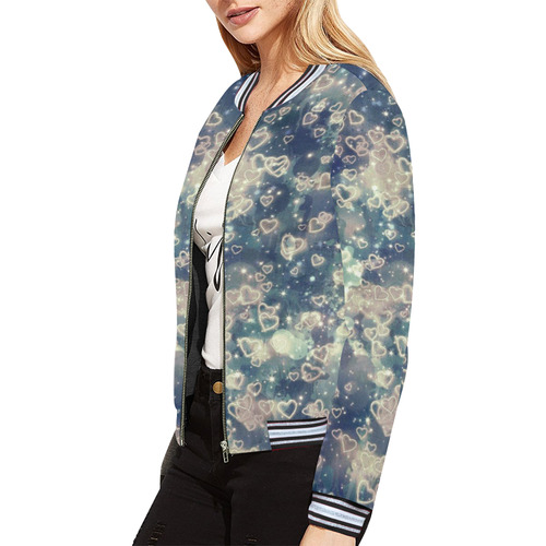 Sparkling glowing hearts F by JamColors All Over Print Bomber Jacket for Women (Model H21)