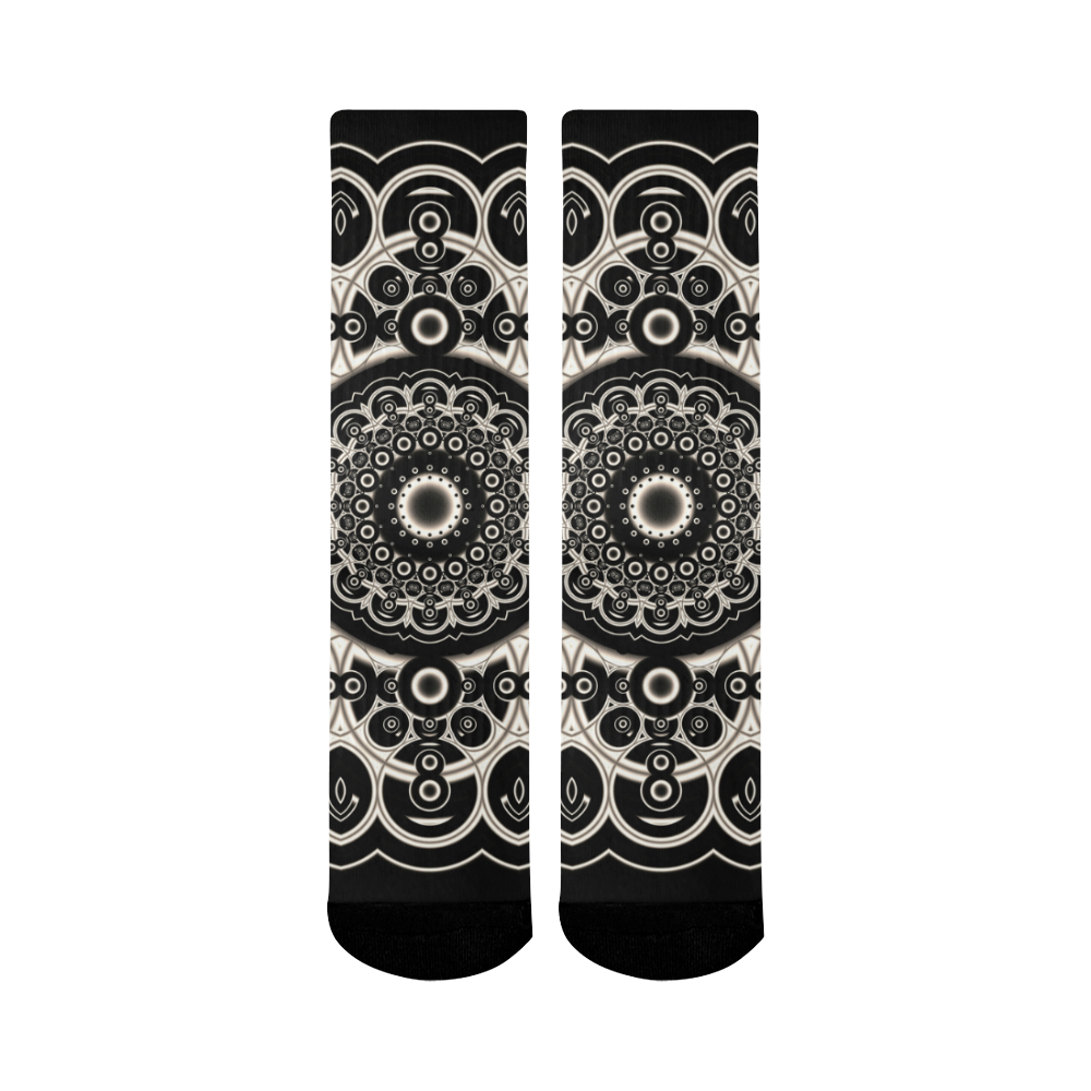 Black Lace Mandala Mid-Calf Socks (Black Sole)