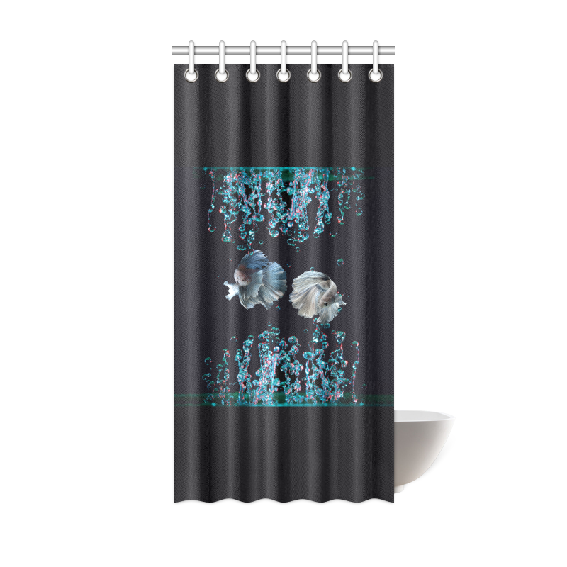 Blue Siamese Fighting Fish - Water Bubbles Photo Shower Curtain 36"x72"