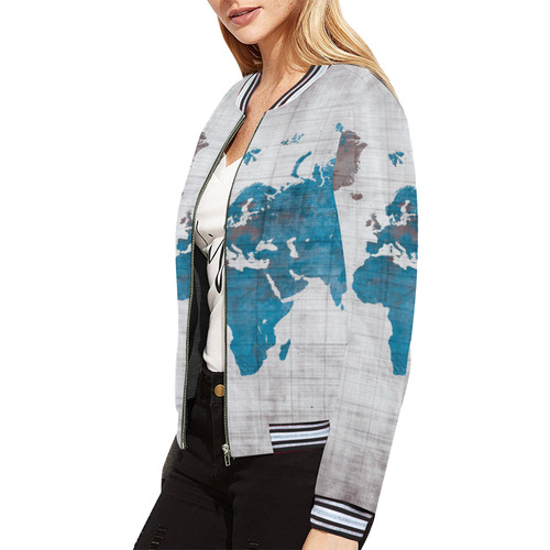 world map All Over Print Bomber Jacket for Women (Model H21)