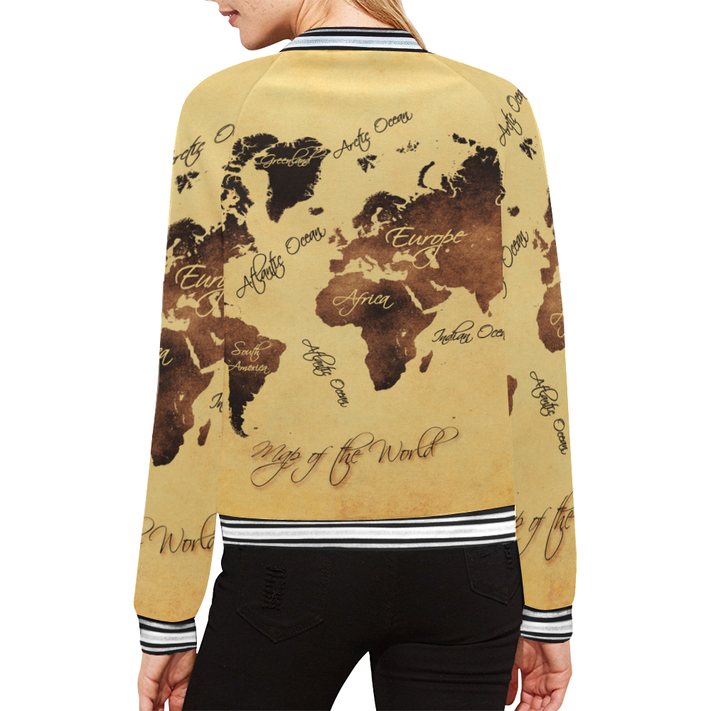 world map All Over Print Bomber Jacket for Women (Model H21)