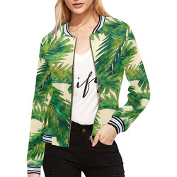 Lotus Pattern Print Women Casual Bomber Jacket
