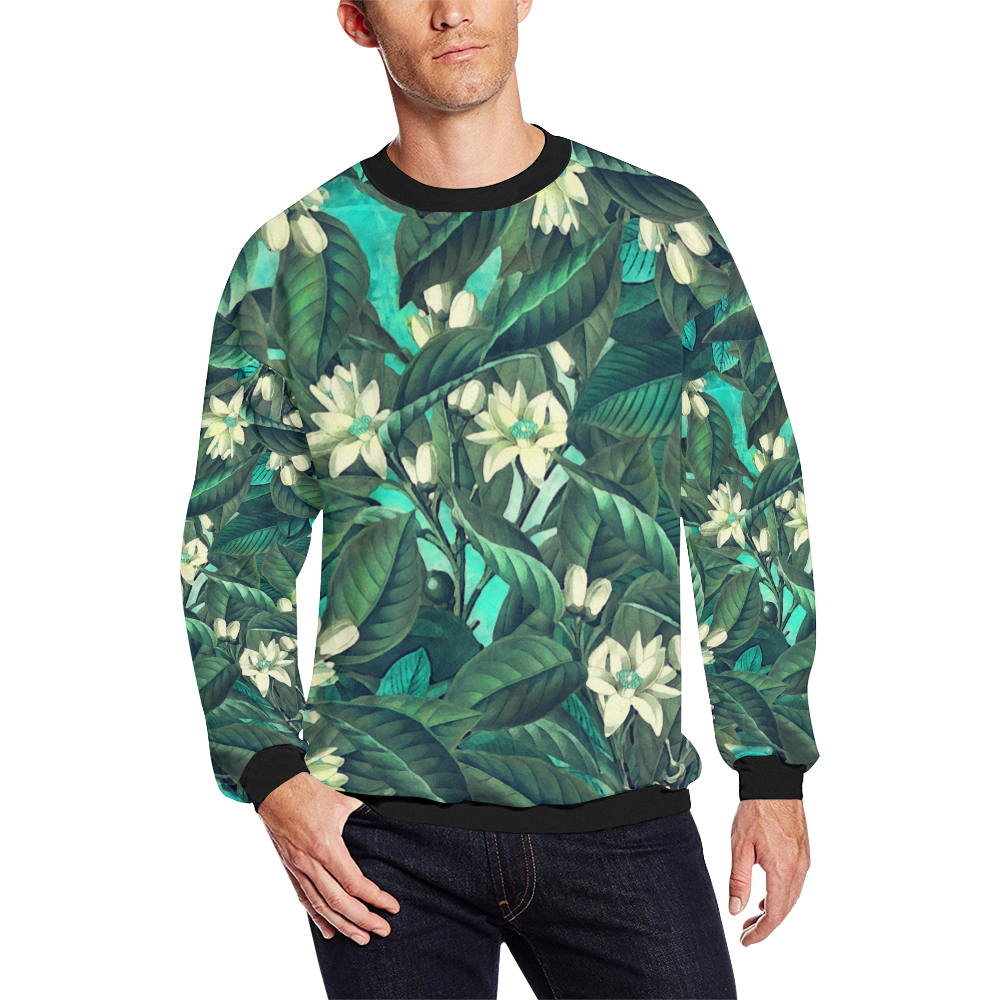 flowers Men's Oversized Fleece Crew Sweatshirt/Large Size(Model H18)