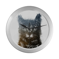 cat #cat #cats #kitty Silver Color Wall Clock