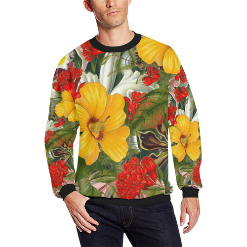 flora 1 Men's Oversized Fleece Crew Sweatshirt/Large Size(Model H18)
