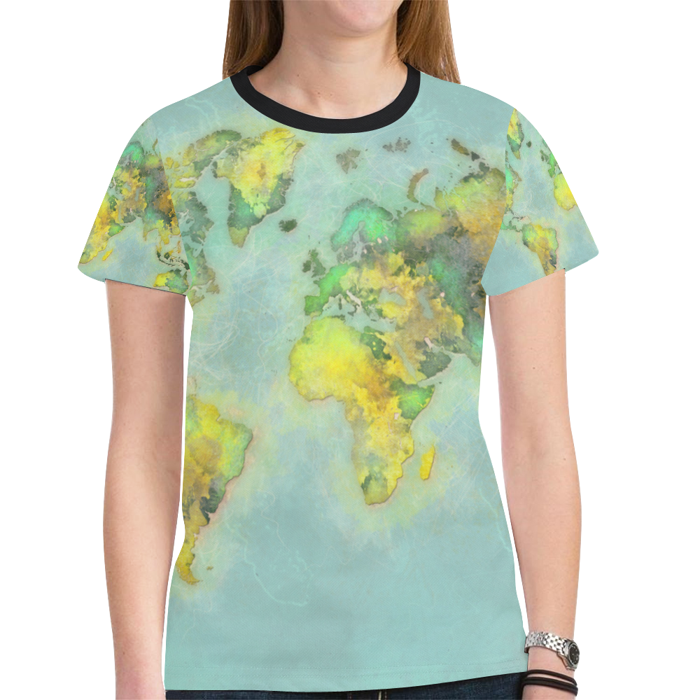 world map green #map #worldmap New All Over Print T-shirt for Women (Model T45)
