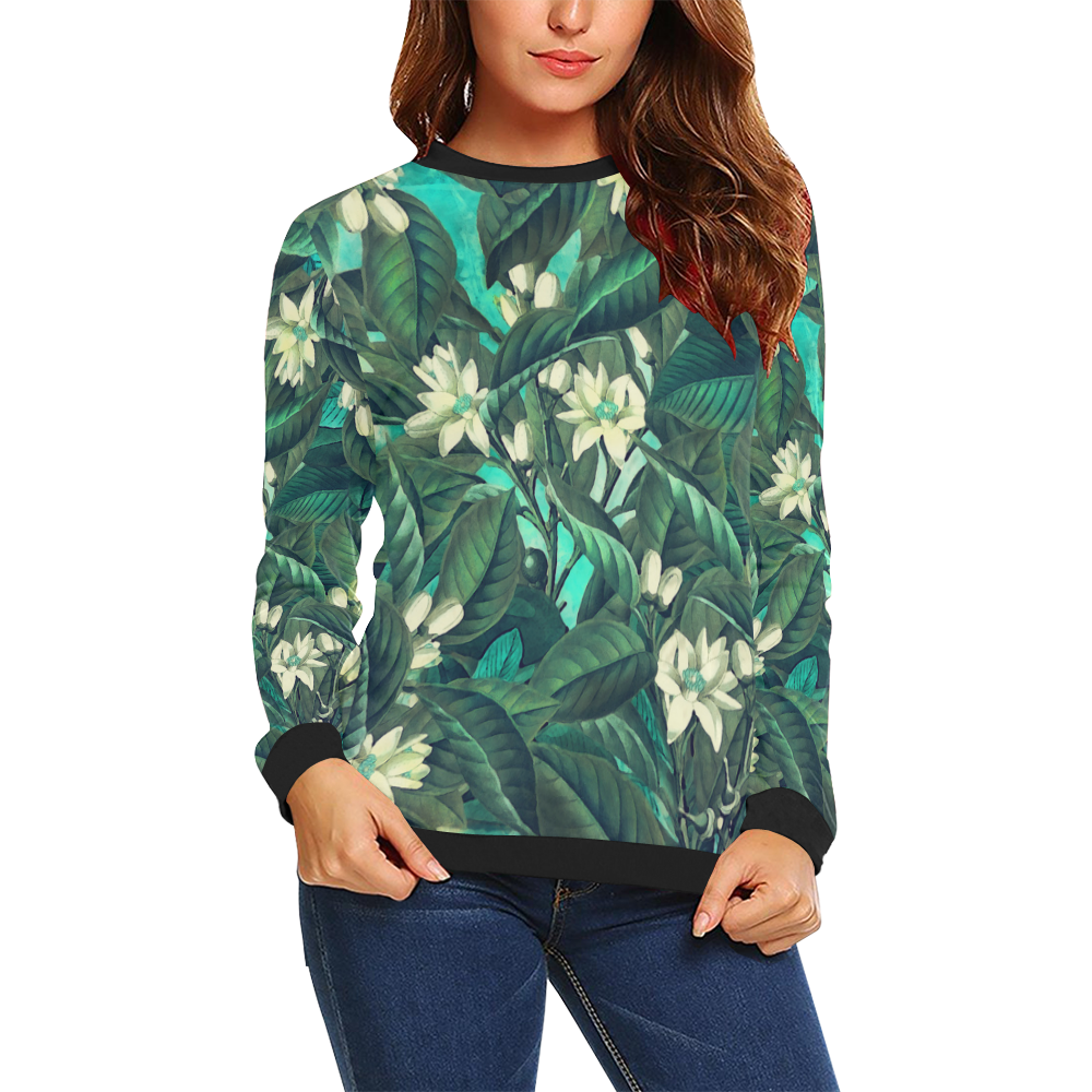 flowers All Over Print Crewneck Sweatshirt for Women (Model H18)