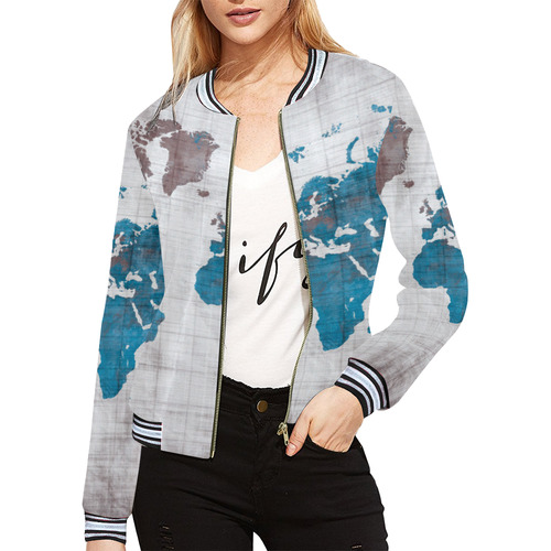 world map All Over Print Bomber Jacket for Women (Model H21)