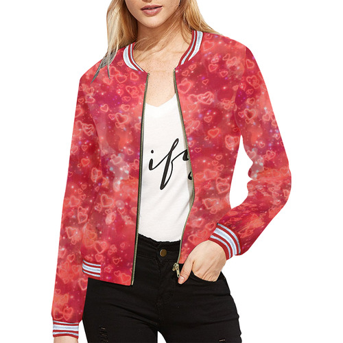 Sparkling glowing hearts B by JamColors All Over Print Bomber Jacket for Women (Model H21)