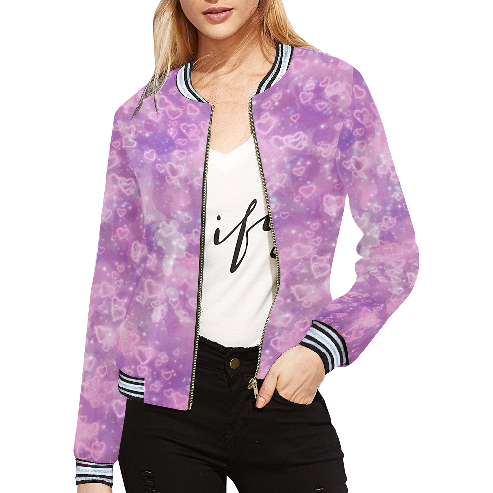 Sparkling glowing hearts A by JamColors All Over Print Bomber Jacket for Women (Model H21)