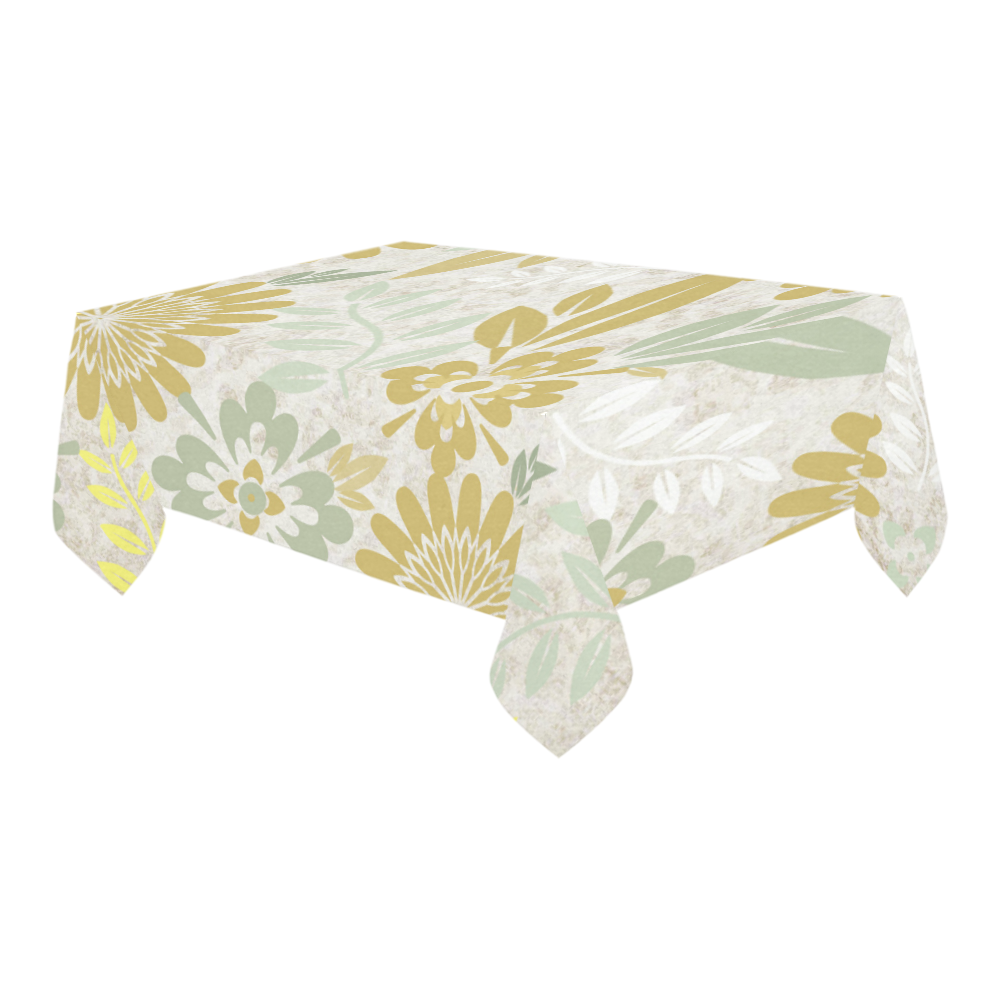 Flower pattern in Sage green and Okra yellow Cotton Linen Tablecloth 60" x 90"