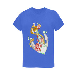 Anchor With Roses Blue Women's T-Shirt in USA Size (Two Sides Printing)
