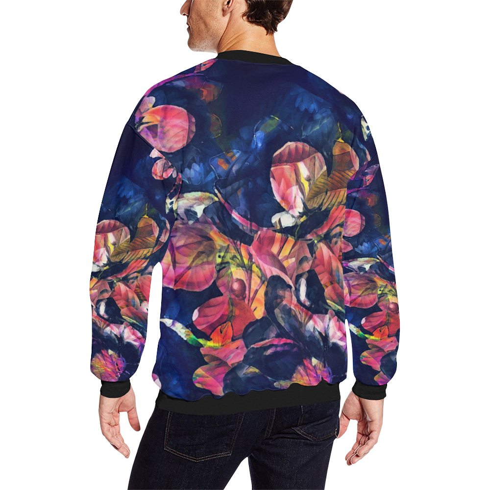 flowers Men's Oversized Fleece Crew Sweatshirt/Large Size(Model H18)
