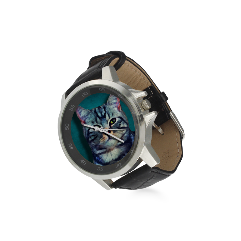 cat Bella #cat #cats #kitty Unisex Stainless Steel Leather Strap Watch(Model 202)