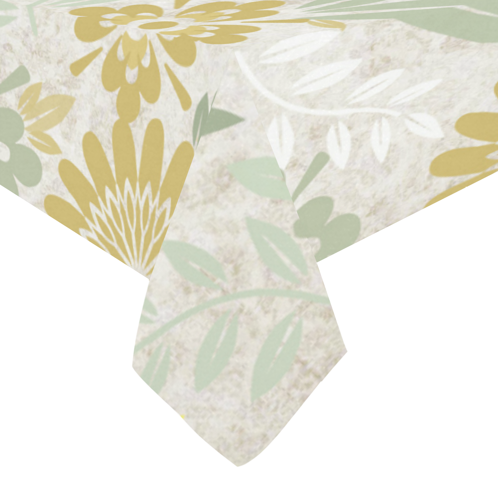 Flower pattern in Sage green and Okra yellow Cotton Linen Tablecloth 60" x 90"