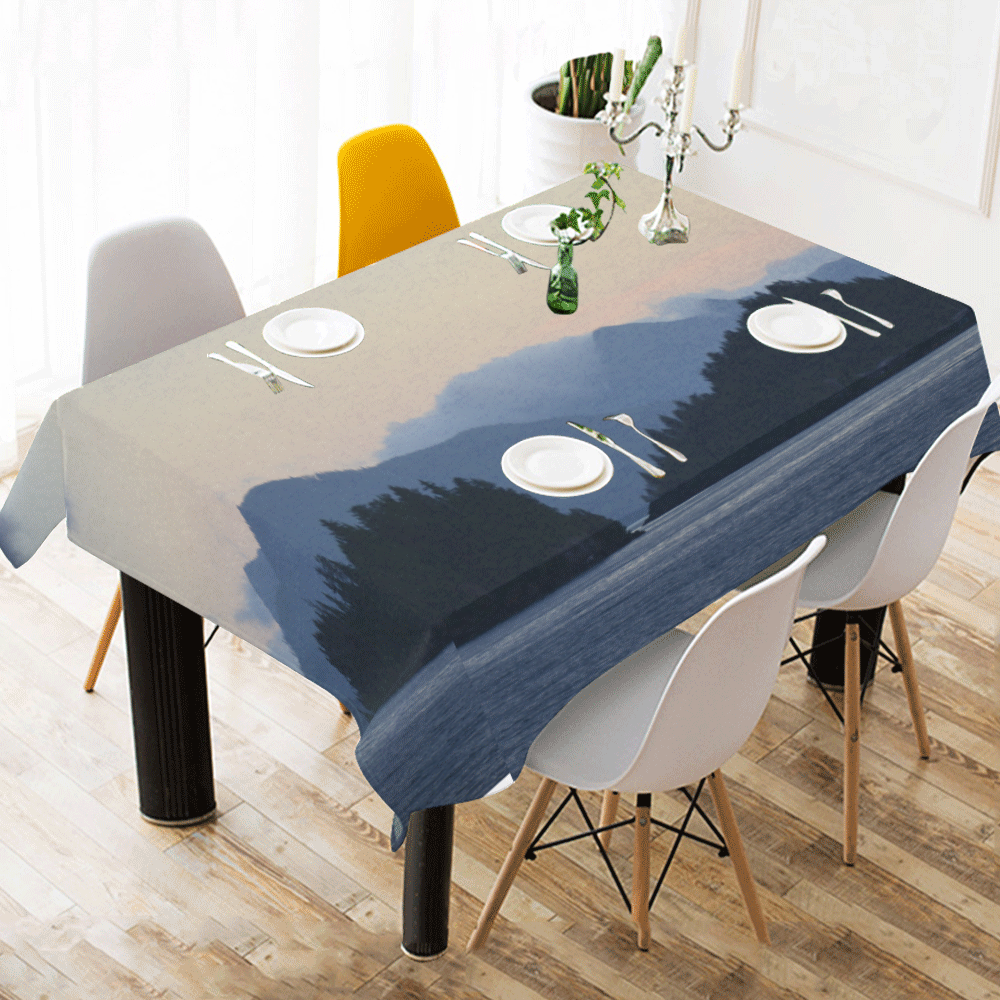 Blue Silhouetes Cotton Linen Tablecloth 60" x 90"