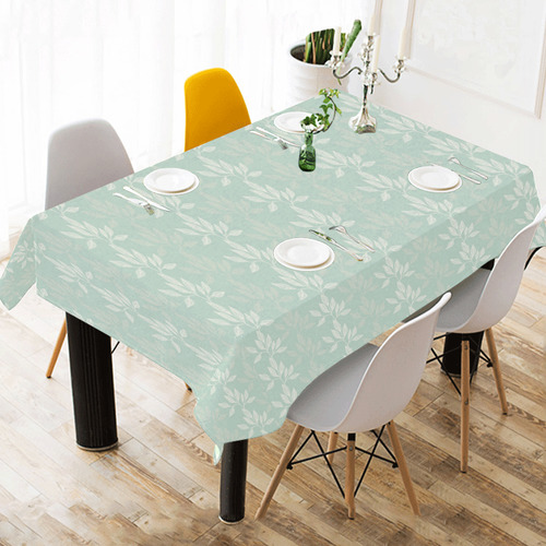 Floral pattern in Sage Green and white Cotton Linen Tablecloth 60" x 90"