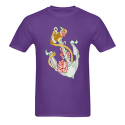 Anchor With Roses Purple Men's T-Shirt in USA Size (Two Sides Printing)