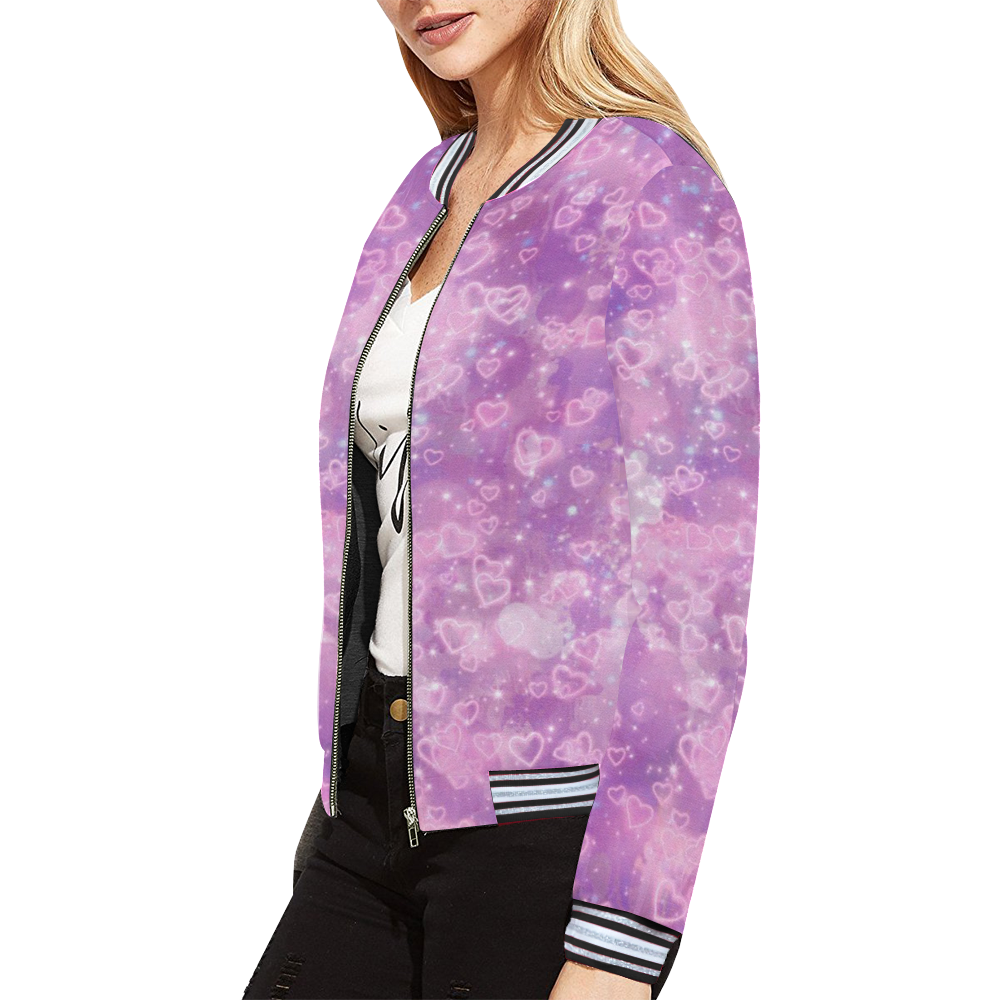 Sparkling glowing hearts A by JamColors All Over Print Bomber Jacket for Women (Model H21)
