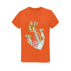 Anchor With Roses Orange Women's T-Shirt in USA Size (Two Sides Printing)