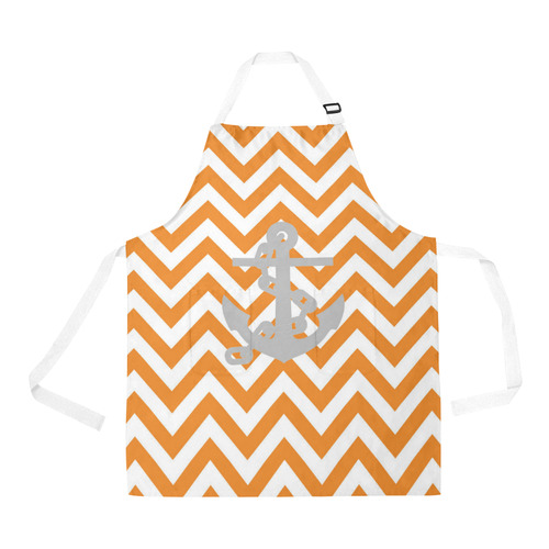 orange with grey anchor big All Over Print Apron