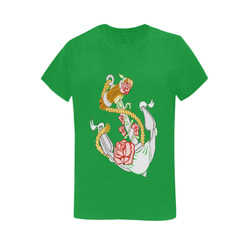 Anchor With Roses Green Women's T-Shirt in USA Size (Two Sides Printing)