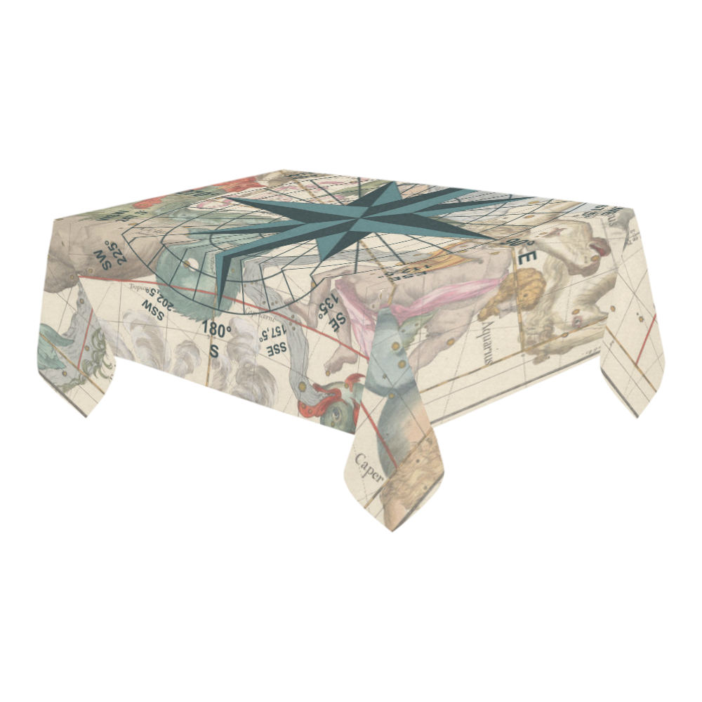 Compass, Cetus, Aries, Andromeda Cotton Linen Tablecloth 60" x 90"
