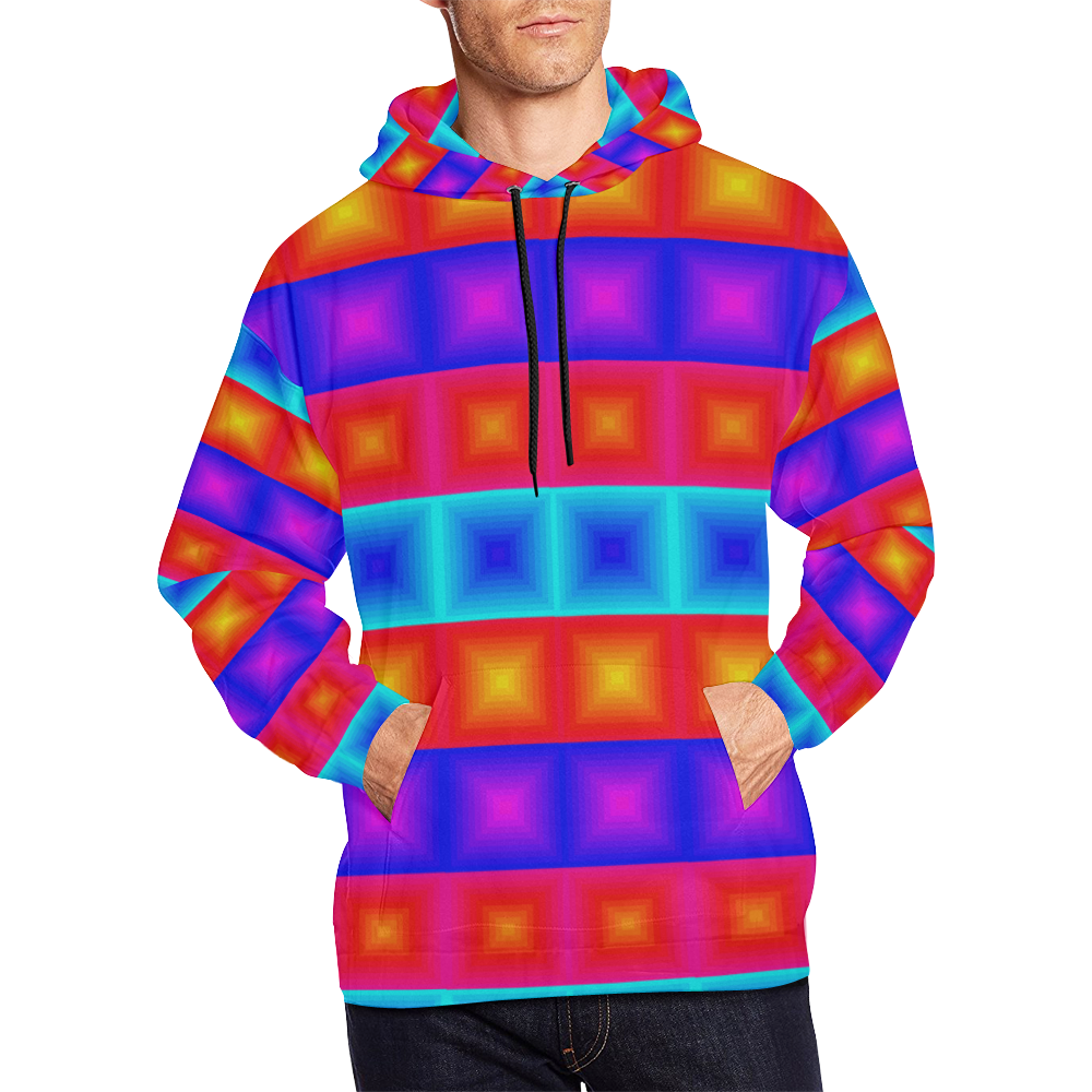 Red yellow blue orange multicolored multiple squares All Over Print Hoodie for Men/Large Size (USA Size) (Model H13)